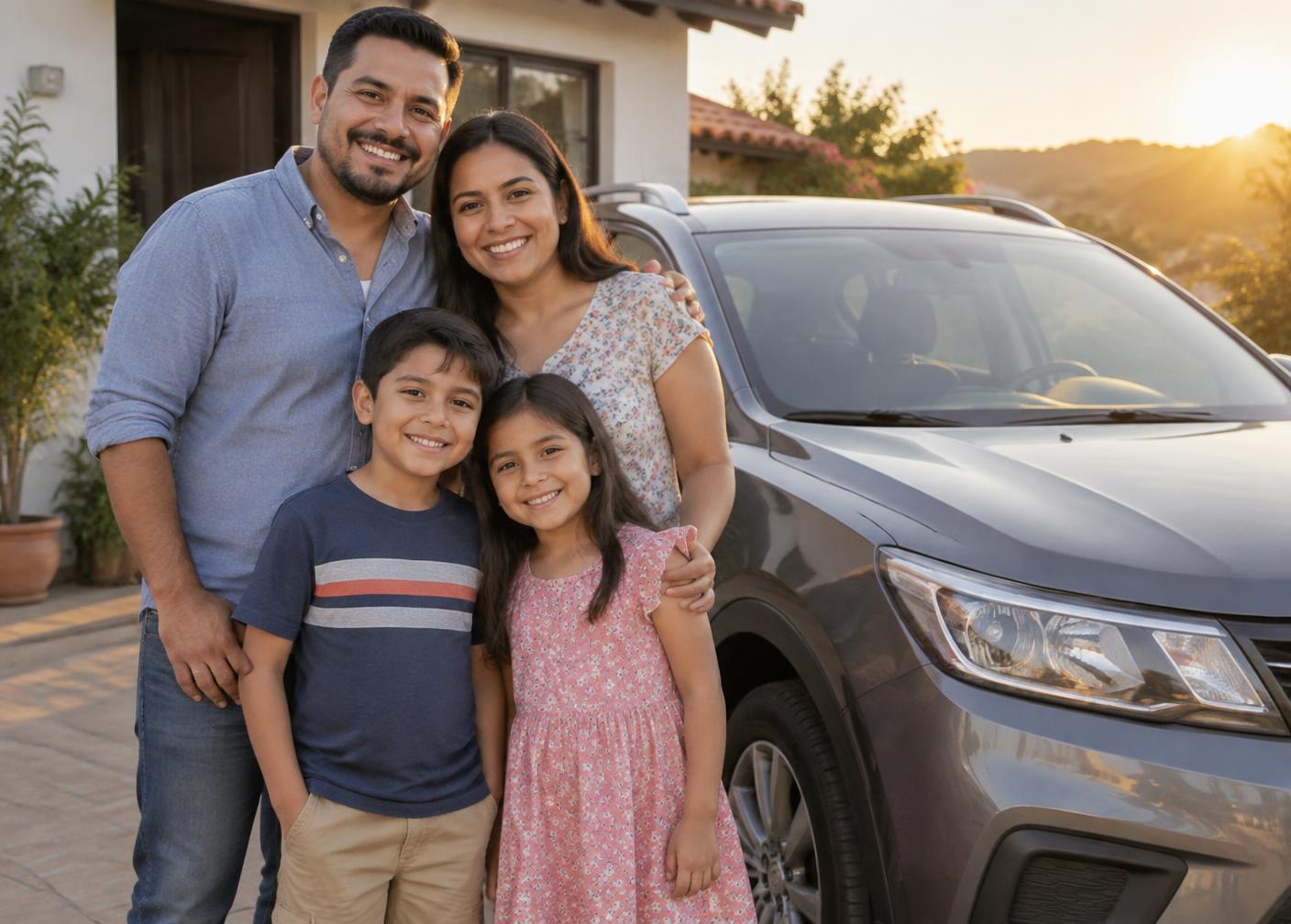 Familia junto a su vehículo